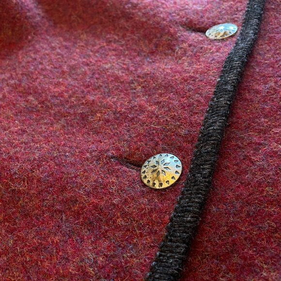 LL Bean Blazer Jacket Burgundy Button-Up Cardigan Wool Made In Austria VTG - Picture 5 of 15